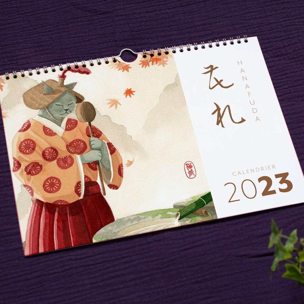 Calendrier mural Hanafuda à spirale avec crochet