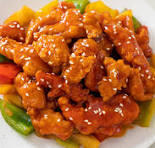 POULET CROUSTILLANT SAUCE AIGRE DOUCE 11,50€.  Ail, farine de blé, ananas, lychee, soja