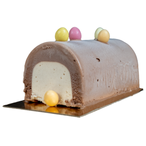 La buche mangue, framboise, chocolat lait et noisette  glacé 8 à 10 personnes