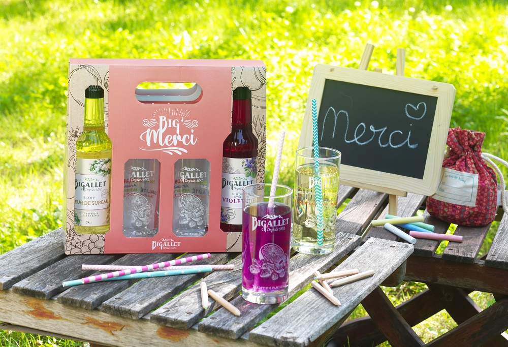 COFFRET MERCI 2 SIROP + 2 VERRES 35CL (ROSE)