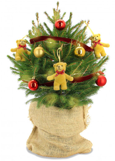Le mini sapin l'ourson en toile de jute et décoration avec frais d'envoi