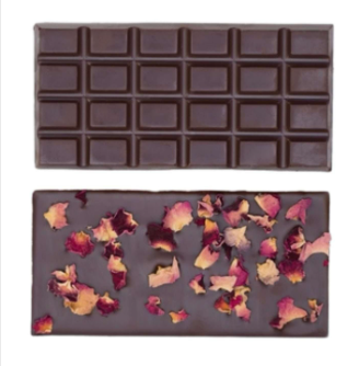 Tablette chocolat noir et pétales de roses 100g