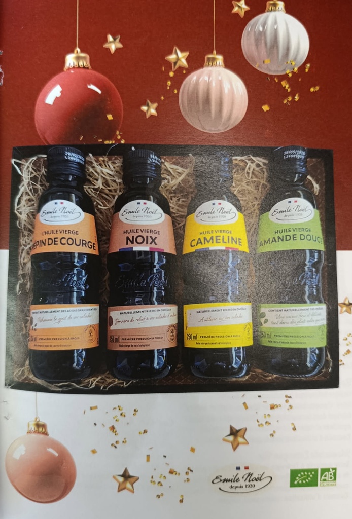 Mélange huile d'olive et colza, purée de noisette, olives noires, balsamique blanc, huile vierge d'Argan, tartinade de poivron rouge